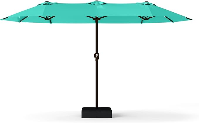 13FT Double-Sided Patio Umbrella with 48 Solar LED Lights, Large Rectangular Outdoor Market Umbrella with Crank Handle, Vented Canopy, Heavy-Duty 12 Rib Steel Frame, for Backyard, Garden, Pool, Turquoise Blue