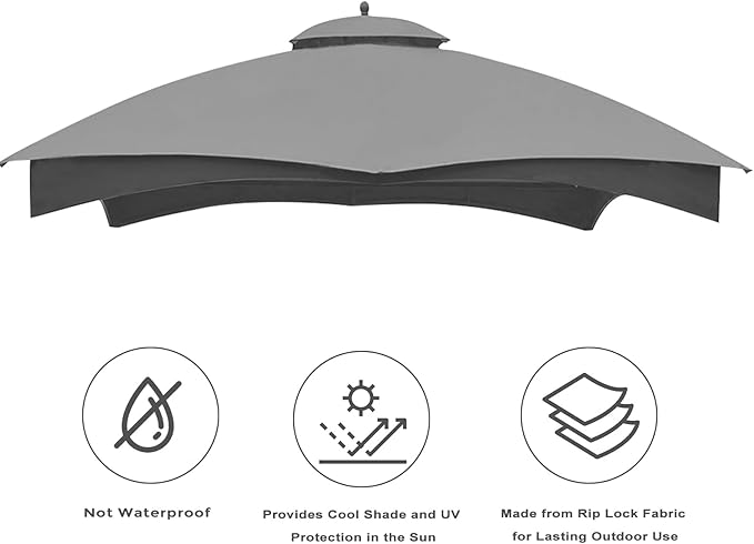 Eurmax USA High Performance Replacement Canopy Top for Lowe's Allen Roth Heavy Duty Gazebo Roof Gazebo Top with Air Vent 10X12 Cover #GF-12S004B-1, Replacement Top Only（Gray）