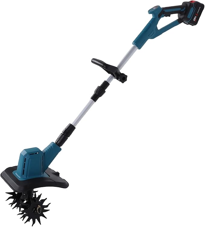 HEEPDD Tillers Tiller with 12000mAh Battery Adjustable Handle 360RPM Steel Tines for Lawn Soil Cultivation Home Gardening Tool Cordless Cultivator Electric Garden Gardening