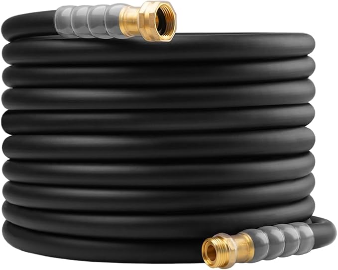 Heavy Duty Premium Garden Hose 75ft x 5/8, 300PSI Working, 1000PSI Burst, Hybrid Rubber Water Hose with Transparent Swivel Handle - Hot/Cold Water - Five Layered Braiding with Brass fittings (Black)