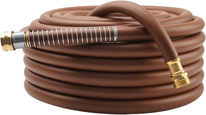 Garden Hose 50FT x 5/8, Heavy Duty Rubber Hose, Water Hose with Five Layered Braiding, Male to Female Fittings, 1000PSI Burst, 300PSI Working (Brown)