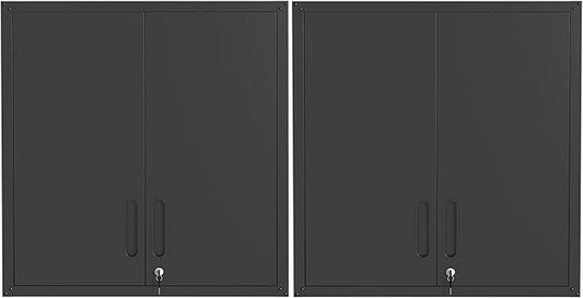 Metal Tool Cabinet,Garage Storage Cabinet System,Wall Cabinet & Locking Rolling Tool Cabinet with Doors and Adjustable Shelves,Steel Tool Cabinets for Home (2 Pcs-Wall-Style CC, Black)