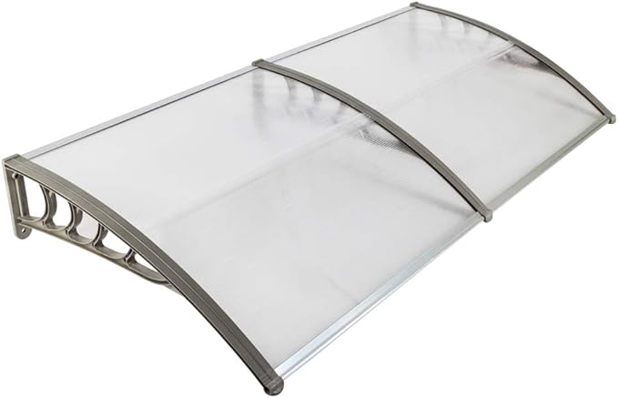 Window Awning Door Canopy Exterior- 38" x 80" Aluminum Door Awning, Polycarbonate Cover Patio Canopy Awning for House, Outside, Rain Snow & UV Resistant (Clear Board & Grey Bracket)