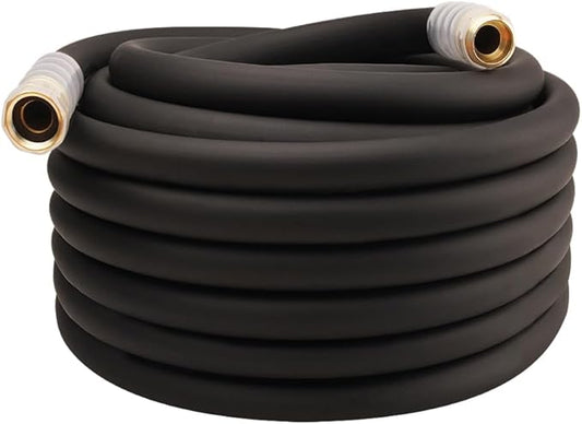 Heavy Duty Premium Garden Hose 75ft x 3/4, 300PSI Working, 1000PSI Burst, Hybrid Rubber Water Hose with Transparent Swivel Handle - Hot/Cold Water - Five Layered Braiding with Brass fittings (Black)