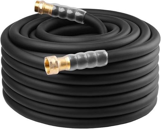 Heavy Duty Premium Garden Hose 90ft x 5/8, 300PSI Working, 1000PSI Burst, Hybrid Rubber Water Hose with Transparent Swivel Handle - Hot/Cold Water - Five Layered Braiding with Brass fittings (Black)