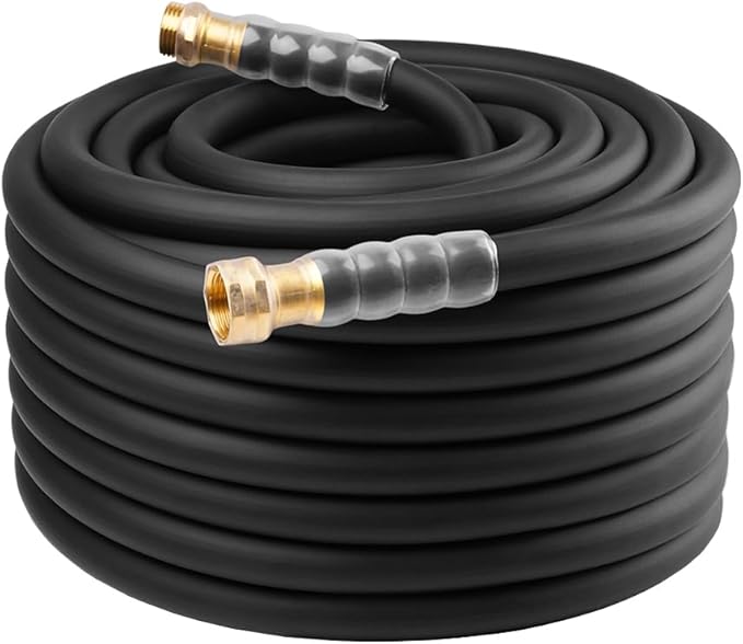 Heavy Duty Premium Garden Hose 100ft x 5/8, 300PSI Working, 1000PSI Burst, Hybrid Rubber Water Hose with Transparent Swivel Handle - Hot/Cold Water - Five Layered Braiding with Brass fittings (Black)