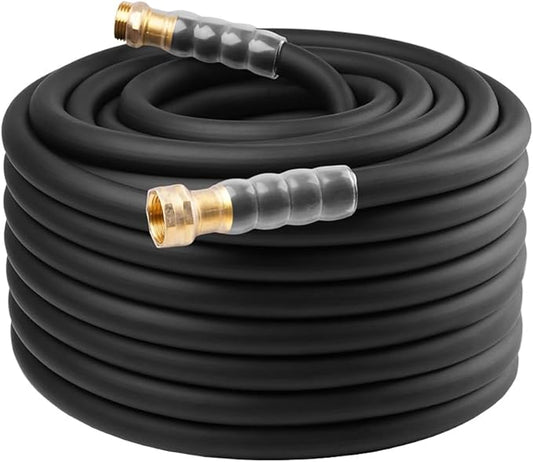 Heavy Duty Premium Garden Hose 100ft x 5/8, 300PSI Working, 1000PSI Burst, Hybrid Rubber Water Hose with Transparent Swivel Handle - Hot/Cold Water - Five Layered Braiding with Brass fittings (Black)