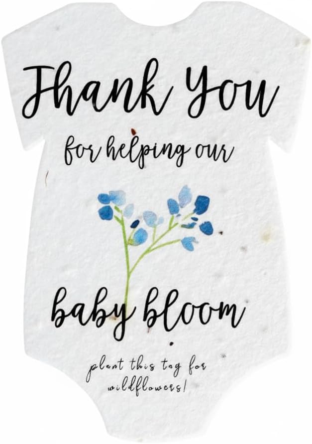 Onesie Seed Paper – 15Pcs Blue Baby Shower Favors for Guests with Wildflower Seeds, Writable & Plantable, Baby Shower Gifts for Guest