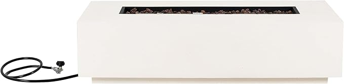 Merax 56 Rectangular MGO Propane Fire Pit Table, 50,000 BTU Outdoor Patio Heater with Modern Concrete Design for Backyard, Deck, Garden (Tank Cover Not Included), White