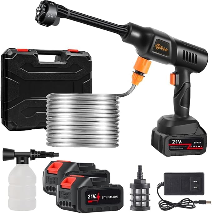 Portable Cordless Pressure Washer, 40000 mAh Battery Powered Pressure Washer with 2 Rechargeable 4.0AH Batteries and 6-in-1 Nozzle for Car Floor Wall Fence Cleaning Garden Watering
