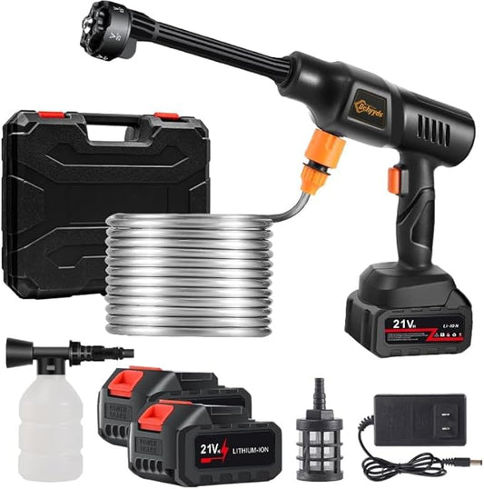 Portable Cordless Pressure Washer, 40000 mAh Battery Powered Pressure Washer with 2 Rechargeable 4.0AH Batteries and 6-in-1 Nozzle for Car Floor Wall Fence Cleaning Garden Watering
