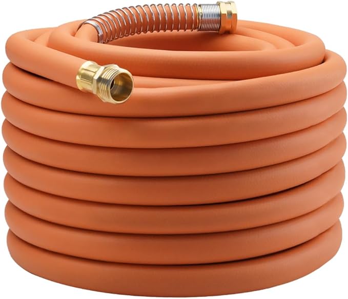 WiseFlow Garden Hose 75FT x 5/8, Heavy Duty Rubber Hose, Water Hose with Five Layered Braiding, Male Female Fittings, 1000PSI Burst, 300PSI Working (Orange)