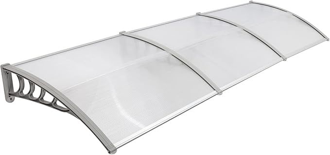 Window Awning Door Canopy Exterior- 38" x 120" Aluminum Door Awning, Polycarbonate Cover Patio Canopy Awning for House, Outside, Rain Snow & UV Resistant (Clear Board & Grey Bracket)
