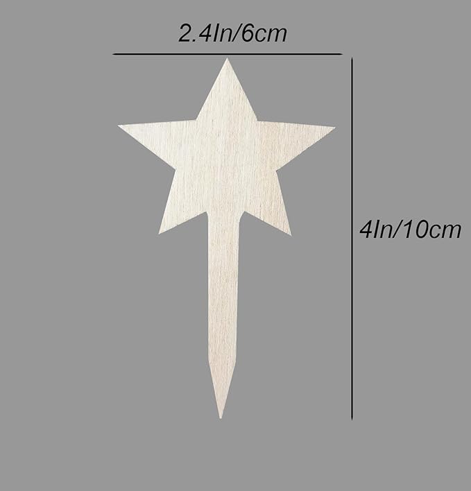 100 Pcs Wood Plant Labels, Natural Wooden Plant Marker Garden Sign Tags, Star Type Garden Markers for Succulents, Herbs, Seedlings, Potted, Flowers, Vegetables (Star)