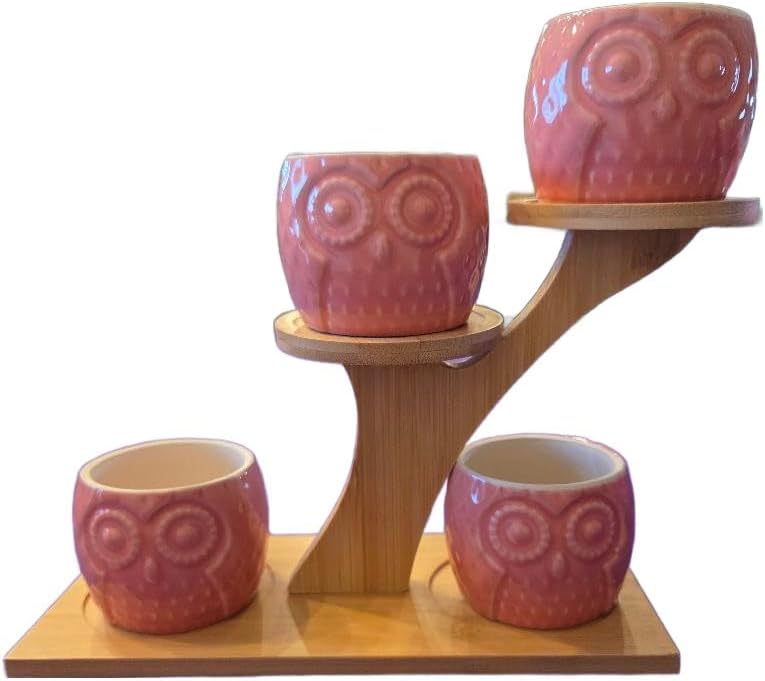 Blisse Wood Owl Planter (Pink)