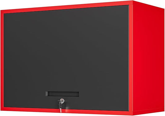 Yizosh Metal Garage Wall Cabinet with Doors and Shelves,Wall Mounted Metal Storage Cabinet, Floating Steel Tool Cabinet for Garage,Basement,Kitchen,Warehouse (Red Black,21.6 H)