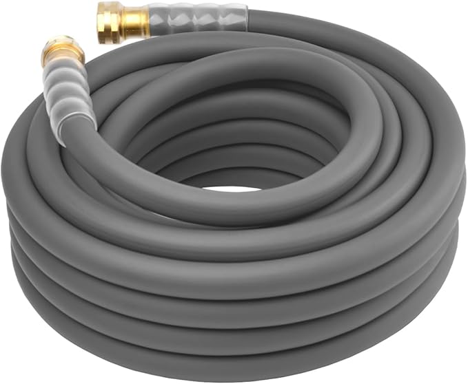 Heavy Duty Premium Garden Hose 25ft x 5/8, 300PSI Working, 1000PSI Burst, Hybrid Rubber Water Hose with Transparent Swivel Handle - Hot/Cold Water - Five Layered Braiding with Brass fittings (Grey)
