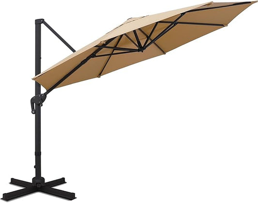 Sunnyglade 11Ft Cantilever Patio Umbrella Deluxe Offset Umbrella 360°Rotation & Integrated Tilting System Heavy Duty Patio Hanging Umbrella for Market Garden Deck Pool Backyard Patio (Tan, 11 ft)