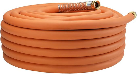 WiseFlow Garden Hose 100FT x 3/4, Heavy Duty Rubber Hose, Water Hose with Five Layered Braiding, Male Female Fittings, 1000PSI Burst, 300PSI Working (Orange)