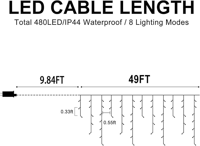 Heceltt Christmas Lights Outdoor, 49FT 480 LED Ice Lights for Outside, 90 Drops Ice String Lights with 8 Modes, Waterproof Timer & Memory for Outside Decor, Yard, Garden, Eaves, Patio, Party (Blue)