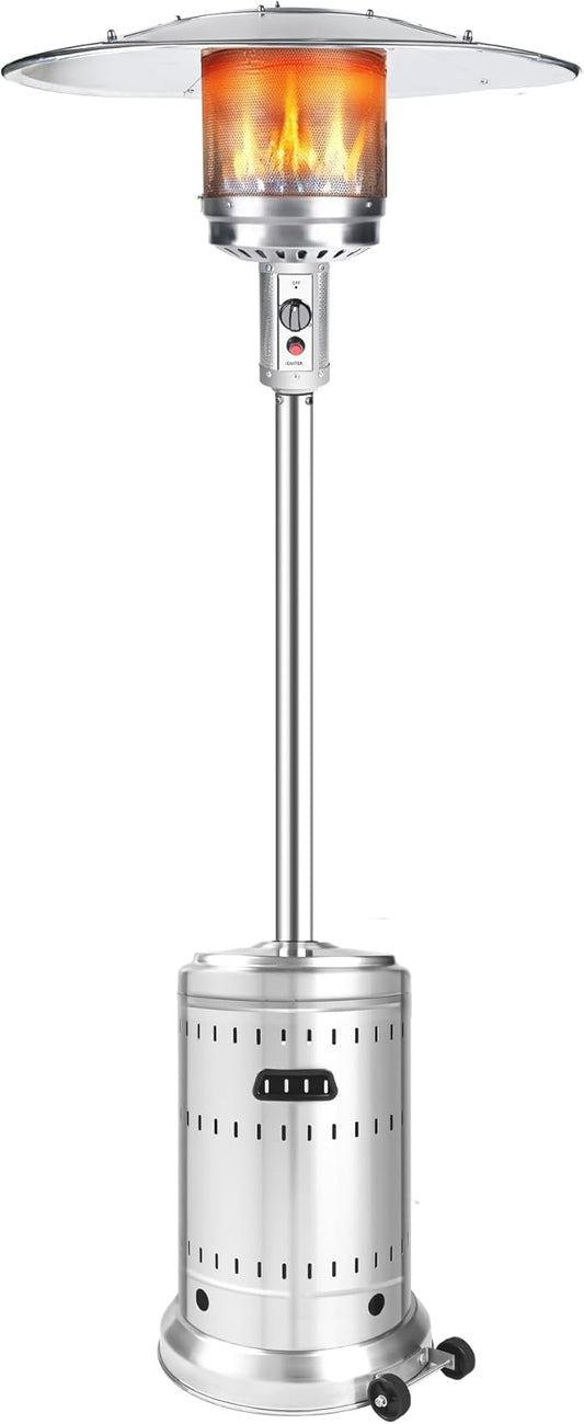 MAJARO 50,000 BTU Outdoor Propane Patio Heater with Wheels ? All-Stainless Steel Gas Heater, Weighted Base, Easy Ignition & Safety Tilt Shut-Off for Patio, Backyard, Garden & Commercial Use