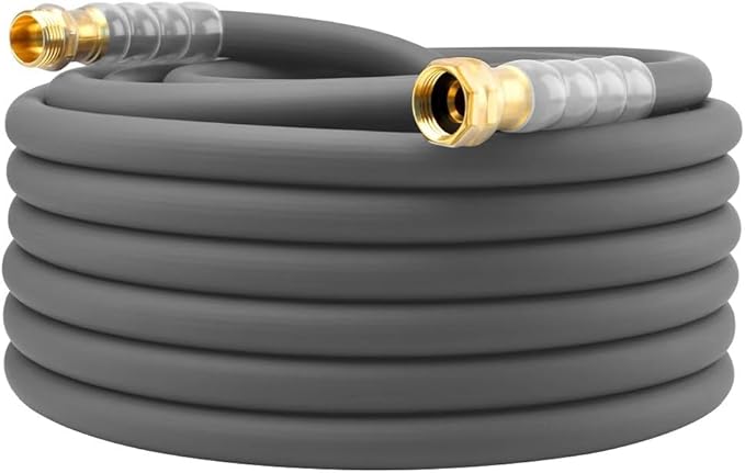 Heavy Duty Premium Garden Hose 75ft x 5/8, 300PSI Working, 1000PSI Burst, Hybrid Rubber Water Hose with Transparent Swivel Handle - Hot/Cold Water - Five Layered Braiding with Brass fittings (Grey)