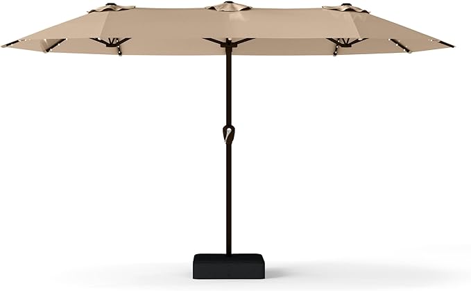 13FT Double-Sided Patio Umbrella with 48 Solar LED Lights, Large Rectangular Outdoor Market Umbrella with Crank Handle, Vented Canopy, Heavy-Duty 12 Rib Steel Frame, for Backyard, Garden, Pool, Beige