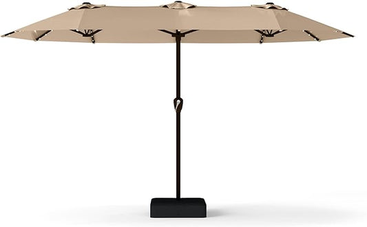 13FT Double-Sided Patio Umbrella with 48 Solar LED Lights, Large Rectangular Outdoor Market Umbrella with Crank Handle, Vented Canopy, Heavy-Duty 12 Rib Steel Frame, for Backyard, Garden, Pool, Beige