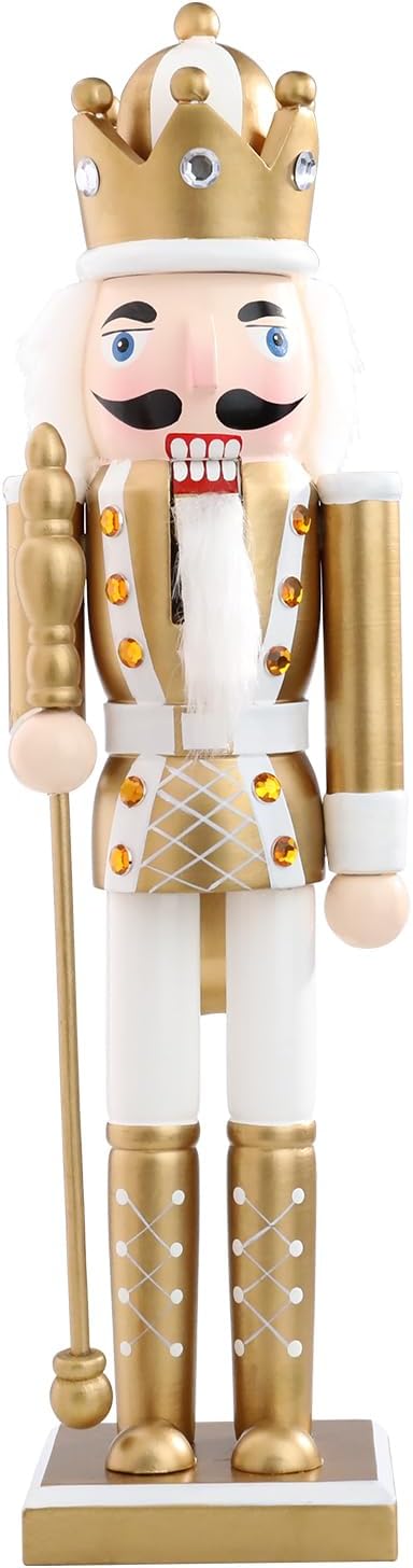 Christmas Nutcrackers Figure 15Inch 1PCS Wooden Nutcracker Ornament Nutcracker Christmas Decoration Figures for Desktop Home Decor Kids Gift Gold