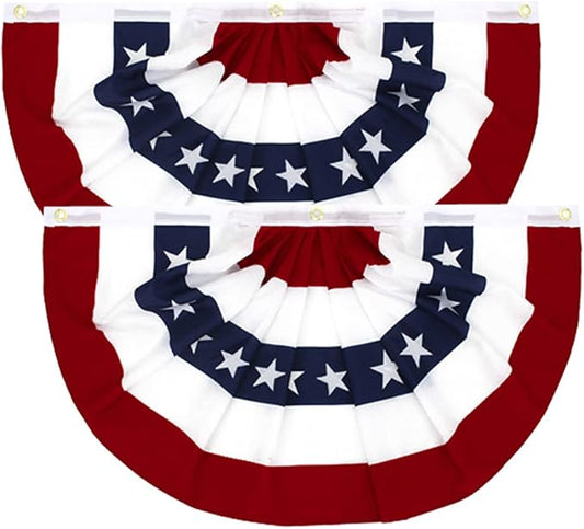 Flaglink 3x6Ft American Pleated Fan Flag Width Approx 180cm - US Patriotic Half Fan Bunting Flag 2 Pack