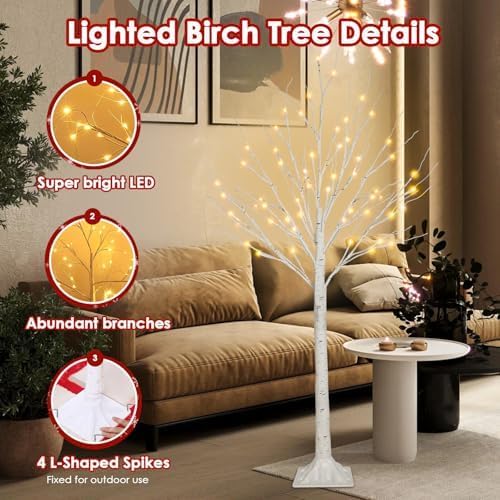 2-Pack 4FT Lighted Birch Tree, Birch Christmas Tree for Indoor & Outdoor, Upgraded 96 LED Birch Tree Lights for Outdoor Christmas Decorations Indoor Home Thanksgiving (Warm White & Multicolor)