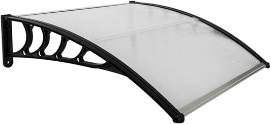 Window Awning Door Canopy Exterior- 38" x 40" Aluminum Door Awning, Polycarbonate Cover Patio Canopy Awning for House, Outside, Rain Snow & UV Resistant (Clear Board & Black Bracket)
