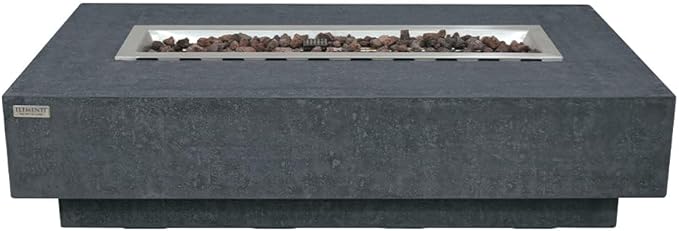Hampton Fire Table Outdoor Fire Pit 56 x 32 Cast Concrete Firepit Includes Lava Rocks 45,000 BTUs Outdoor Fireplace for Patio Furniture Set, Deck, Porch, Outdoor Heater - Natural Gas