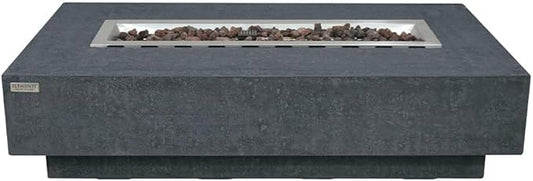 Hampton Fire Table Outdoor Fire Pit 56 x 32 Cast Concrete Firepit Includes Lava Rocks 45,000 BTUs Outdoor Fireplace for Patio Furniture Set, Deck, Porch, Outdoor Heater - Natural Gas