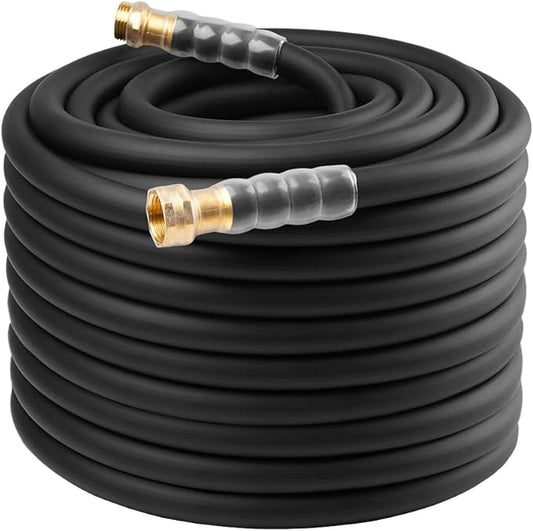 Heavy Duty Premium Garden Hose 150ft x 5/8, 300PSI Working, 1000PSI Burst, Hybrid Rubber Water Hose with Transparent Swivel Handle - Hot/Cold Water - Five Layered Braiding with Brass fittings (Black)