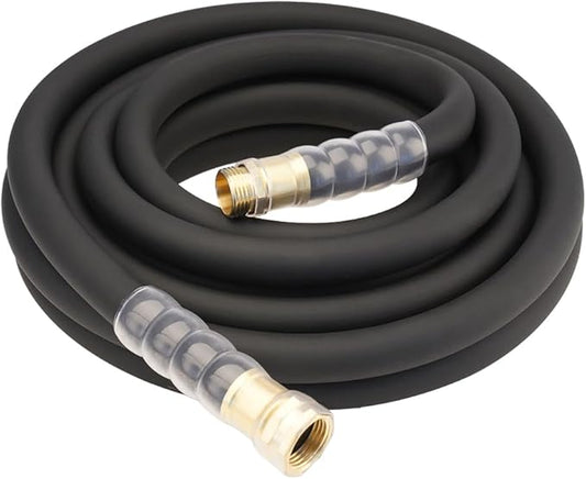 Heavy Duty Premium Garden Hose 25ft x 3/4, 300PSI Working, 1000PSI Burst, Hybrid Rubber Water Hose with Transparent Swivel Handle - Hot/Cold Water - Five Layered Braiding with Brass fittings (Black)