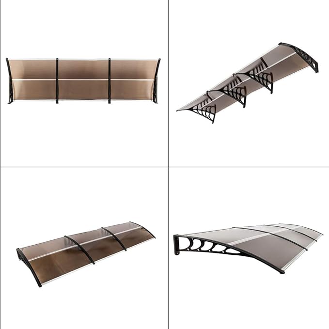 Window Awning Door Canopy Exterior- 38" x 120" Aluminum Door Awning, Polycarbonate Cover Patio Canopy Awning for House, Outside, Rain Snow & UV Resistant (Brown Board & Black Bracket)