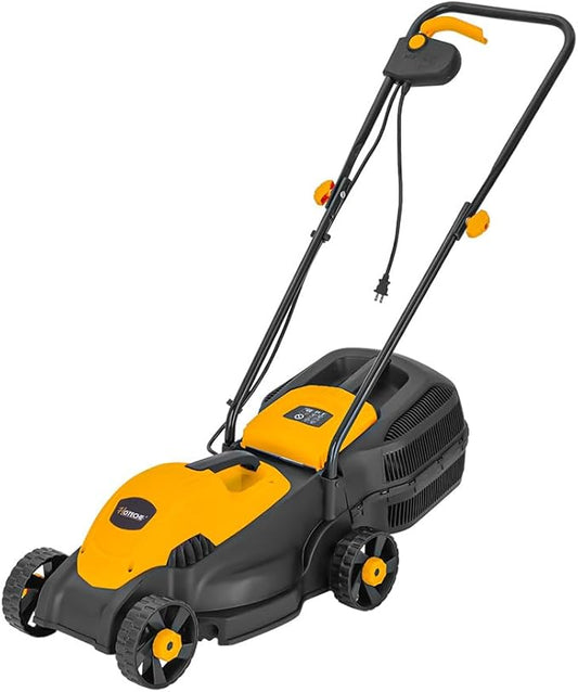 Hoteche 10-Amp Corded Electric Lawn Mower - 12.6 Inch Cutting Width, 30L Grass Bag, 3 Height Adjustments (1-2.2), Lightweight Walk-Behind Mower for Small/Medium Lawns (Easy Push Design)