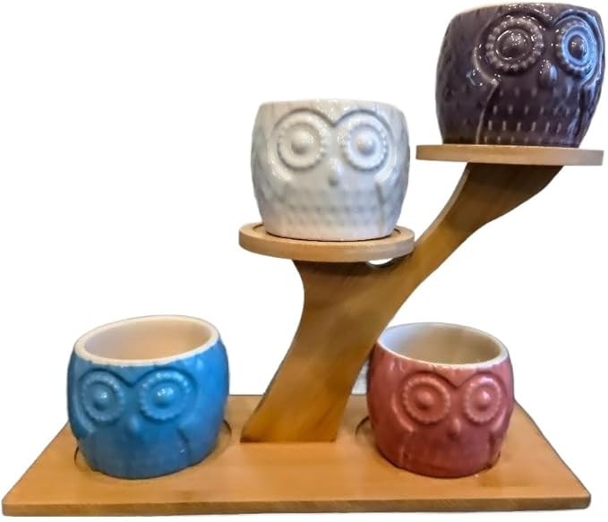 Blisse Wood Owl Planter (Blue)