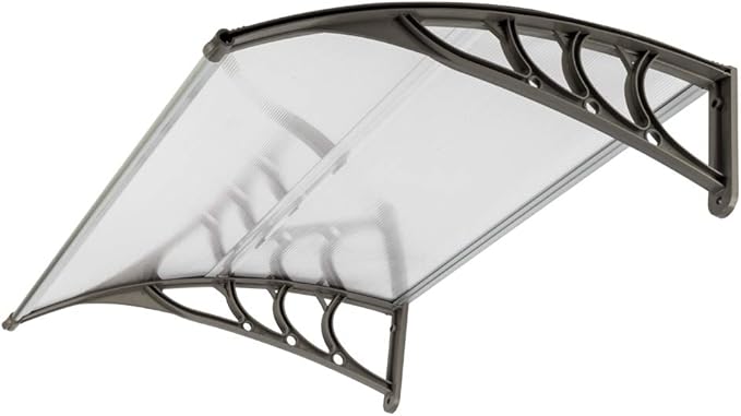 Window Awning Door Canopy Exterior- 32" x 40" Aluminum Door Awning, Polycarbonate Cover Patio Canopy Awning for House, Outside, Rain Snow & UV Resistant (Clear Board & Grey Bracket)