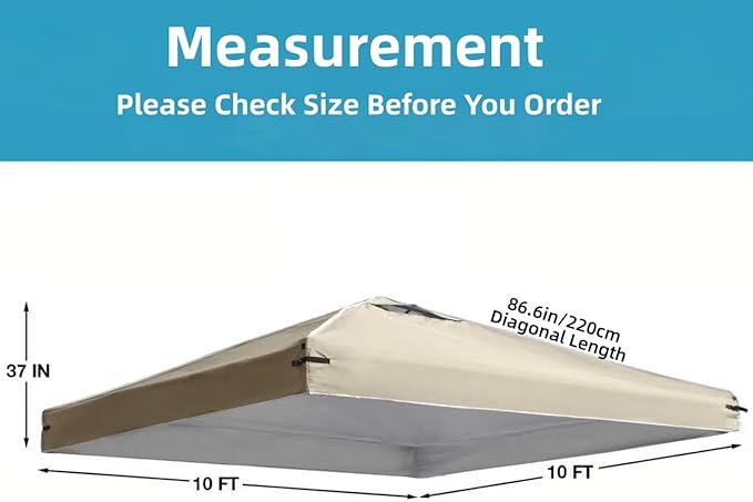 10x10 Canopy Replacement Top Cover with Air Vents for ez up Pop up Canopy Gazebo Tent with Adjustable Straps, Waterproof & Anti-UV for Outdoor Shade (Frame Not Included) (Beige)