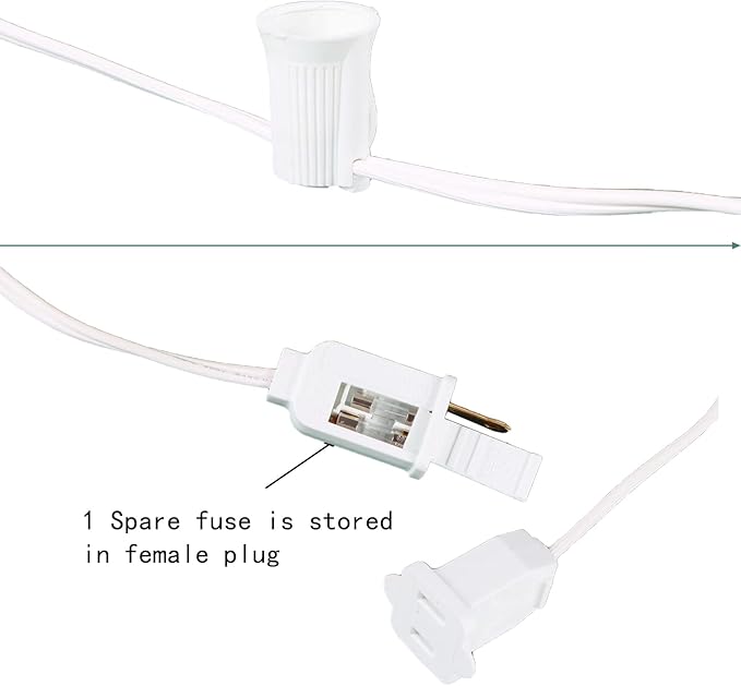 50FT C9 Light String Christmas Stringer, E17 Light Sockets 12" Spacing, C9 Stringer Set White Outdoor String Light Strand for Wedding Patio Event Lighting Decor, White Wire