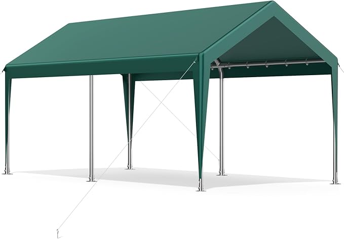 12x20FT Heavy Duty Carport, Portable Car Canopy Garage Boat Shelter Party Tent, UV Resistant Waterproof Carport Canopy with Four Wind-Resistant Ropes, Green