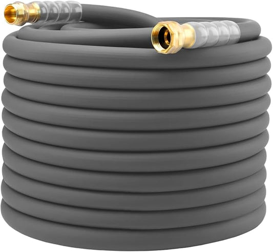 Heavy Duty Premium Garden Hose 150ft x 5/8, 300PSI Working, 1000PSI Burst, Hybrid Rubber Water Hose with Transparent Swivel Handle - Hot/Cold Water - Five Layered Braiding with Brass fittings (Grey)