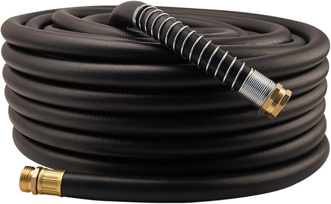 WiseFlow Garden Hose 100FT x 3/4, Heavy Duty Rubber Hose, Water Hose with Five Layered Braiding, Male Female Fittings, 1000PSI Burst, 300PSI Working (Black)