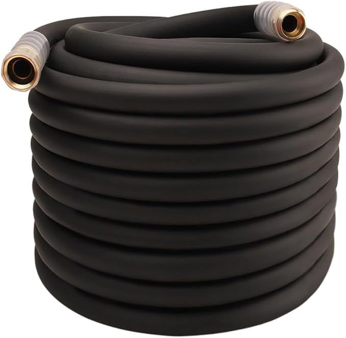 Heavy Duty Premium Garden Hose 150ft x 3/4, 300PSI Working, 1000PSI Burst, Hybrid Rubber Water Hose with Transparent Swivel Handle - Hot/Cold Water - Five Layered Braiding with Brass fittings (Black)