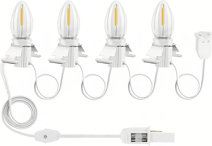 Christmas Village Lights with 4 LED Warm White Bulbs, C7 Light Cord for Christmas Village Houses, Pumpkin Crafts, Halloween & Holiday Decorations