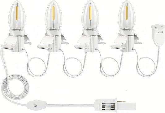 Christmas Village Lights with 4 LED Warm White Bulbs, C7 Light Cord for Christmas Village Houses, Pumpkin Crafts, Halloween & Holiday Decorations