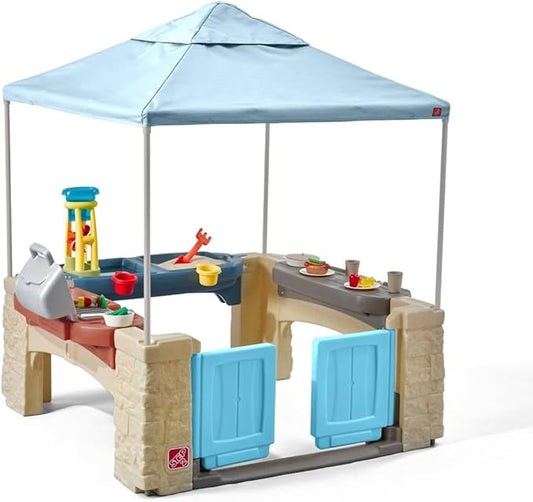 Step2 All Around Playtime Patio with Canopy Playset ? Shaded Outdoor Playhouse for Kids with Realistic, Interactive Features, Room for Multiple Toddlers to Play ? Dimensions: 60 H x 47.5 W x 47.5 D