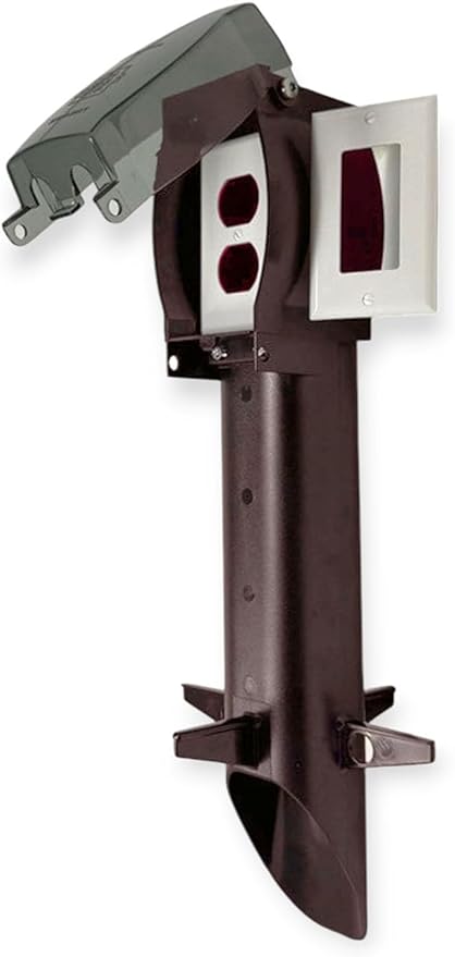 iMBAPrice GPD19BR-1 Brown Low-Profile Garden Post Enclosure, 19.5" Weatherproof Outdoor Electrical Outlet Stake with Cover for Landscape Lighting, Garden Power & GFCI Receptacle Devices, 1-Pack